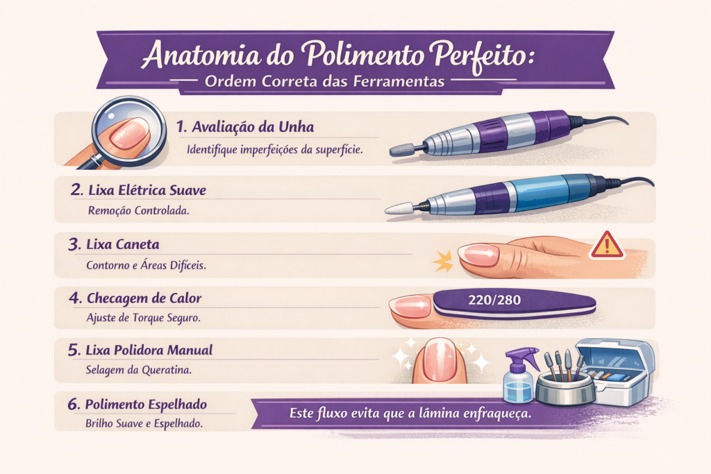Infográfico Técnico Ordem das Ferramentas para o Polimento Perfeito