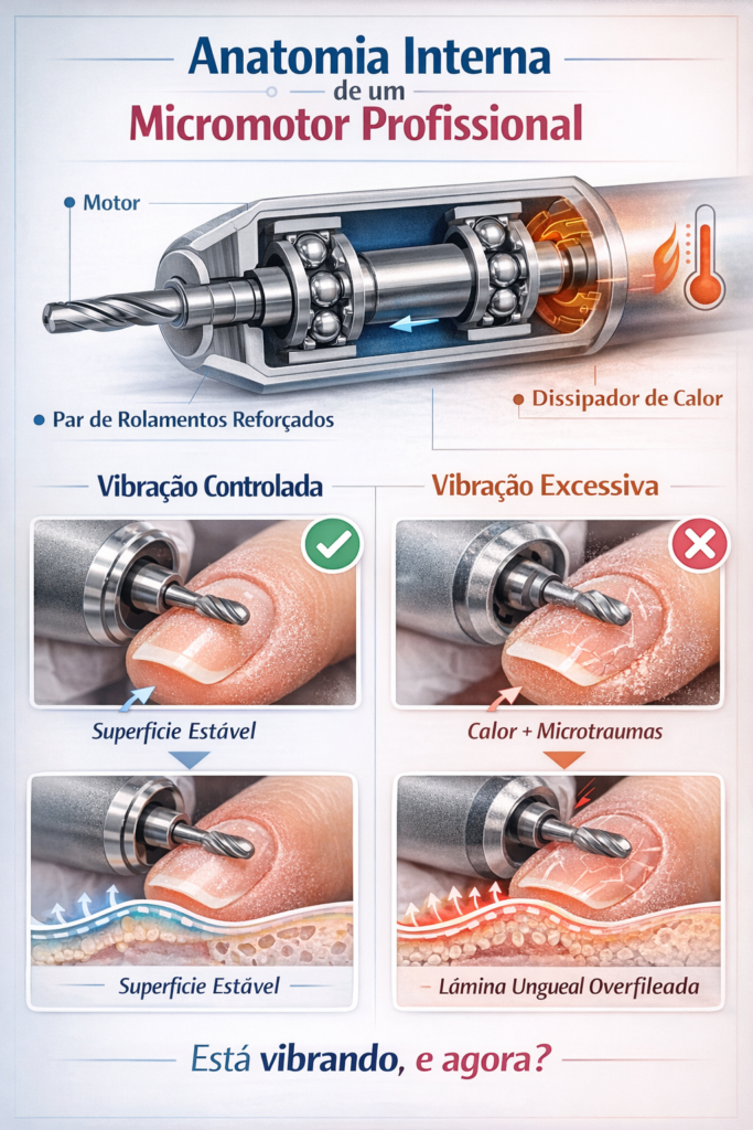 Infográfico mostrando a anatomia interna de um micromotor profissional
